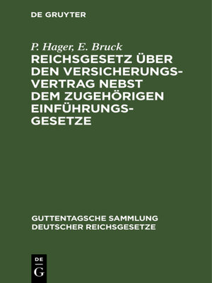 cover image of Reichsgesetz über den Versicherungsvertrag nebst dem zugehörigen Einführungsgesetze